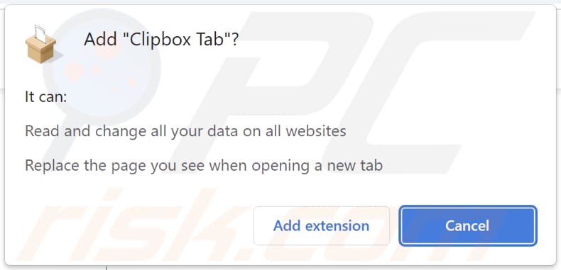 Clipbox Tab Browserentführer bittet um Berechtigungen