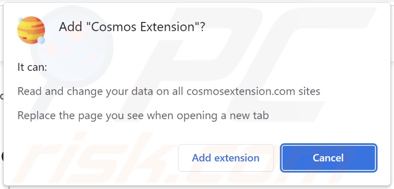 Cosmos Extension Browserentführer bittet um Berechtigungen