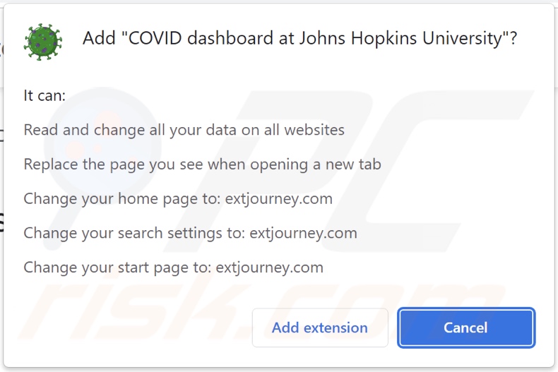 COVID Dashboard Browserentführer bittet um Berechtigungen