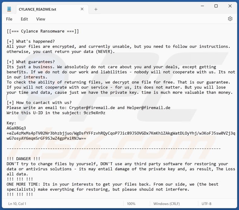Cylance Ransomware Textdatei (CYLANCE_README.txt)