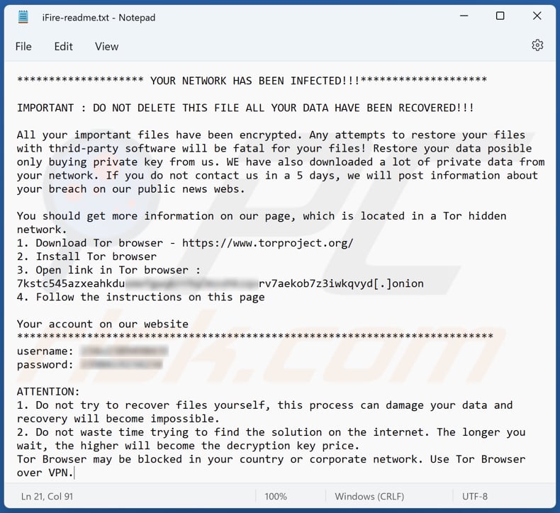 IceFire Ransomware Textdatei (iFire-readme.txt)