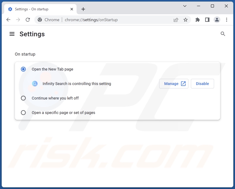 search.infinity-searches.com von der Google Chrome Startseite entfernen