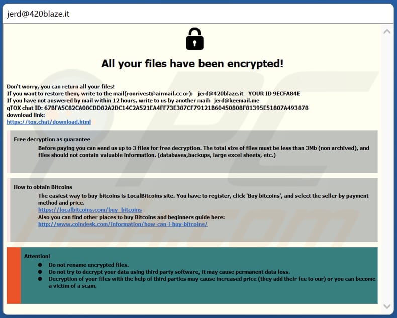 Jerd Ransomware Dialogfenster