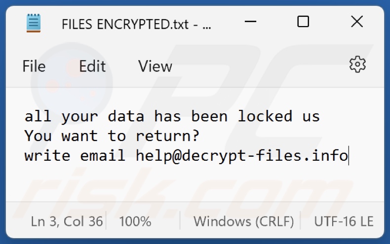 Like (Dharma) Ransomware Textdatei (FILES ENCRYPTED.txt)