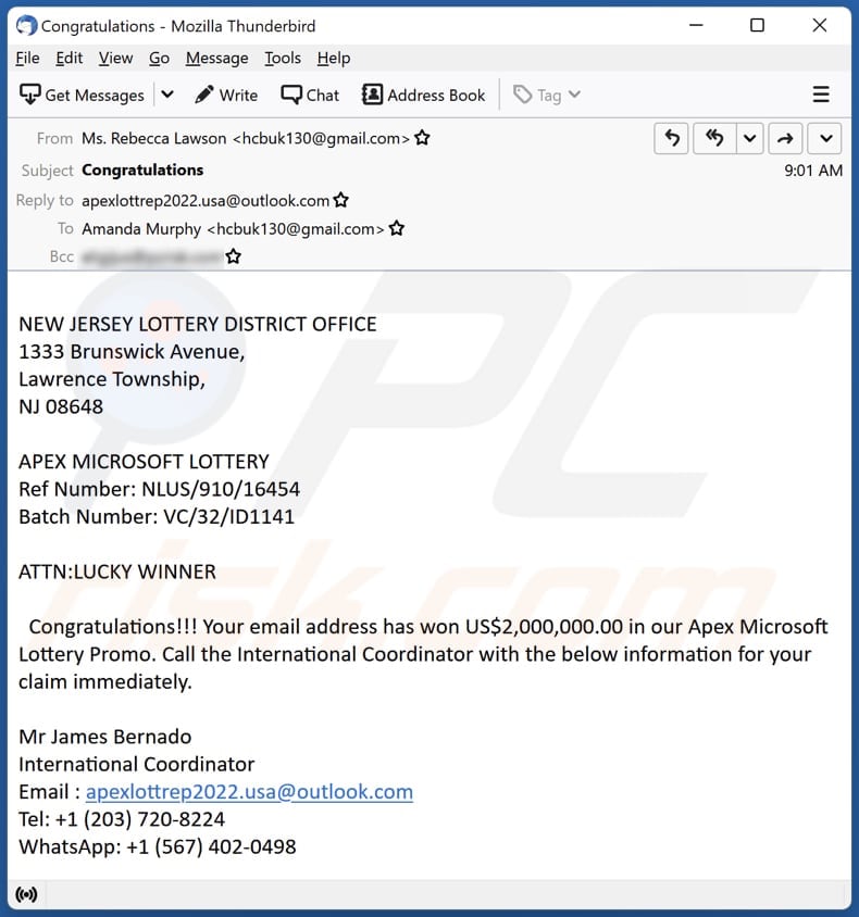 Microsoft Lottery E-Mail Spam-Kampagne