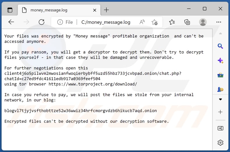 Money Message Ransomware Textdatei (money_message.log)