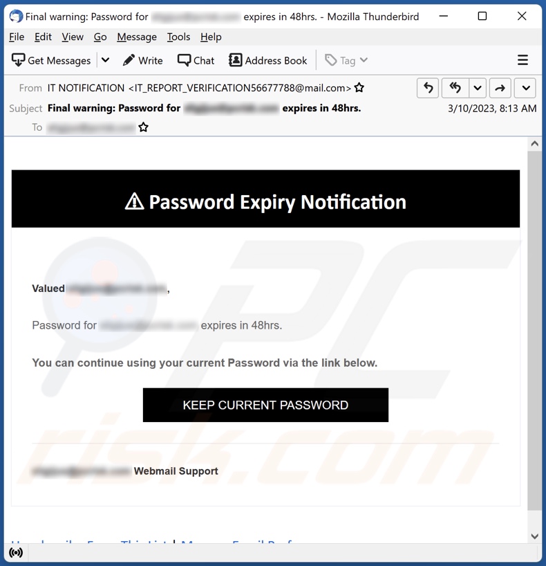 Password Expiry Notification E-Mail Spam-Kampagne