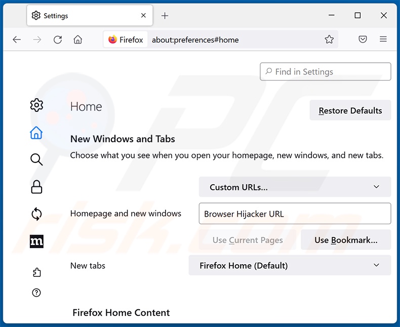 dmiredindee.com von der Mozilla Firefox Startseite entfernen