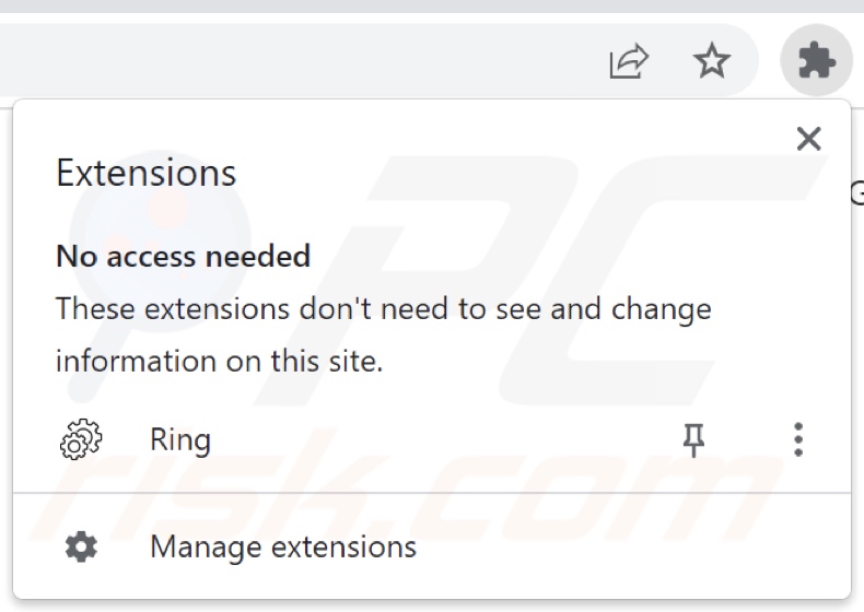 Ring Browserentführer verweigert den Zugriff auf die Erweiterungsliste