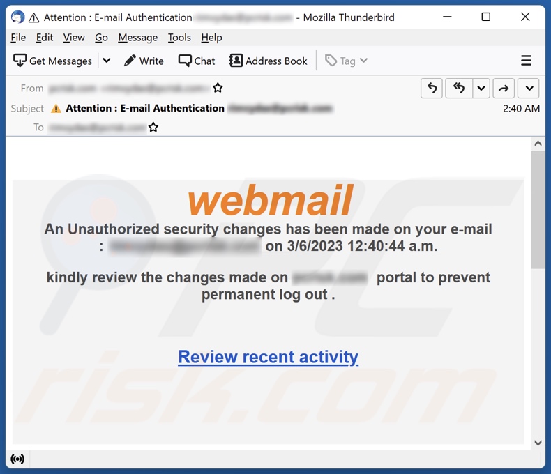 Webmail Security Changes E-Mail Spam-Kampagne