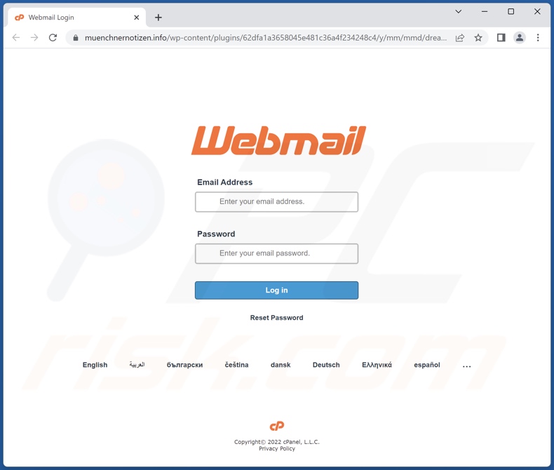 Webmail Security Changes Betrugs-E-Mail fördert eine Phishingseite