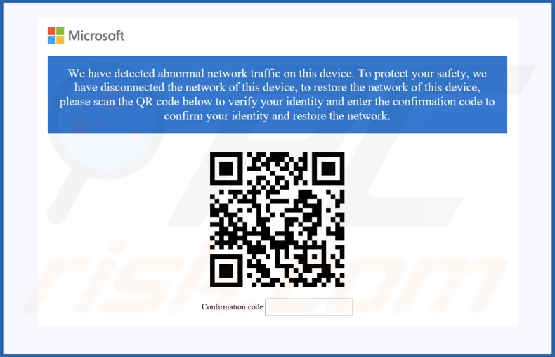 Dialogfenster des Abnormal Network Traffic On This Device Betrugs