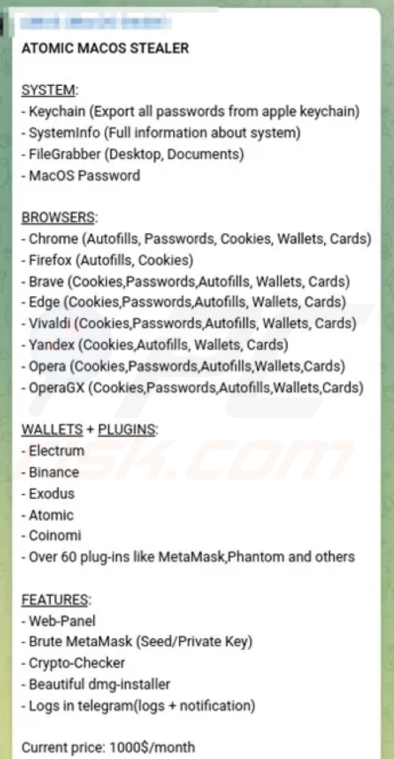 Atomic Stealer auf Telegram gefördert