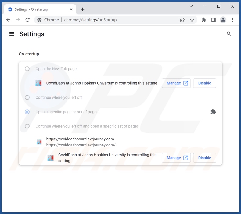 coviddashboard.extjourney.com von der Google Chrome Startseite entfernen
