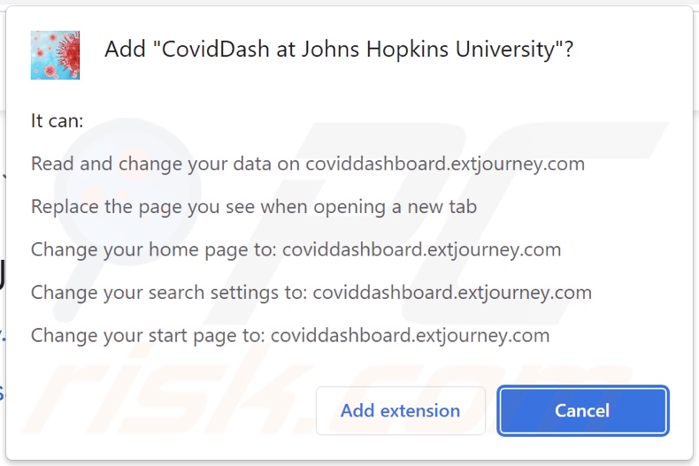 CovidDash Browserentführer bittet um Genehmigungen