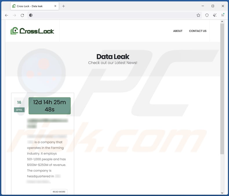 Crosslock Ransomware datenveröffentlichende Seite