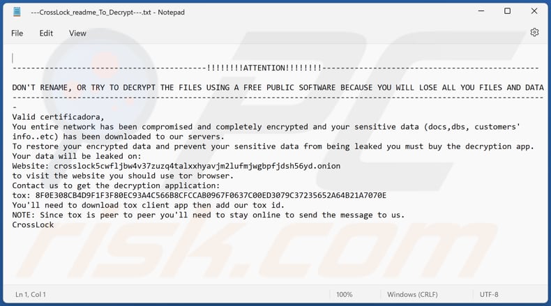 CrossLock Ransomware Textdatei (---CrossLock_readme_To_Decrypt---.txt)