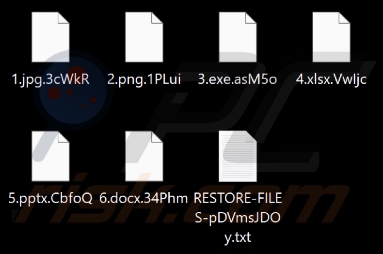 Von CRYPTNET Ransomware verschlüsselte Dateien (5 Erweiterung mit zufälligen Zeichen)