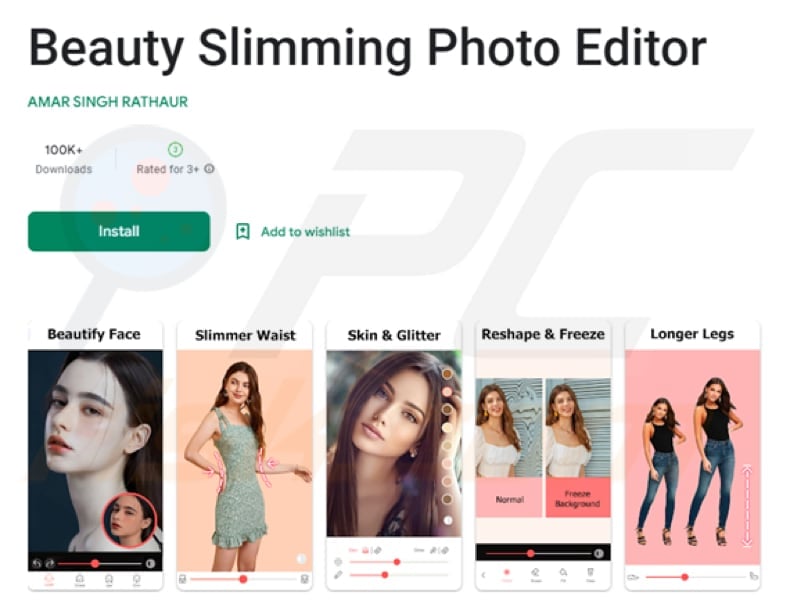 Fleckpe Trojaner bösartige App Beispiel 1 (Beauty Slimming Photo Editor)