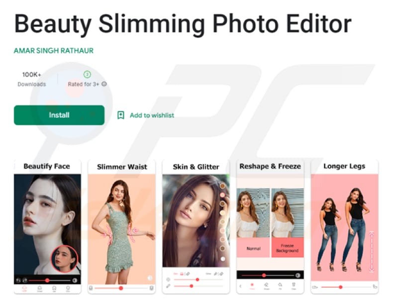 Fleckpe Trojaner bösartige App Beispiel 1 (Beauty Slimming Photo Editor)