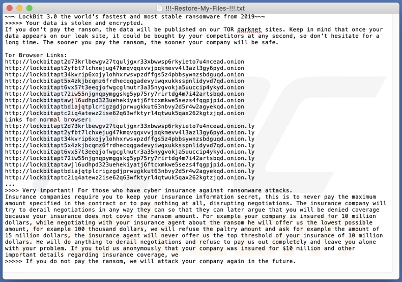 LockBit Ransomware Lösegeldmitteilung (!!!-Restore-My-Files-!!!.txt)