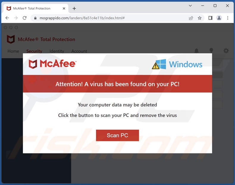McAfee - A Virus Has Been Found On Your PC! Betrug