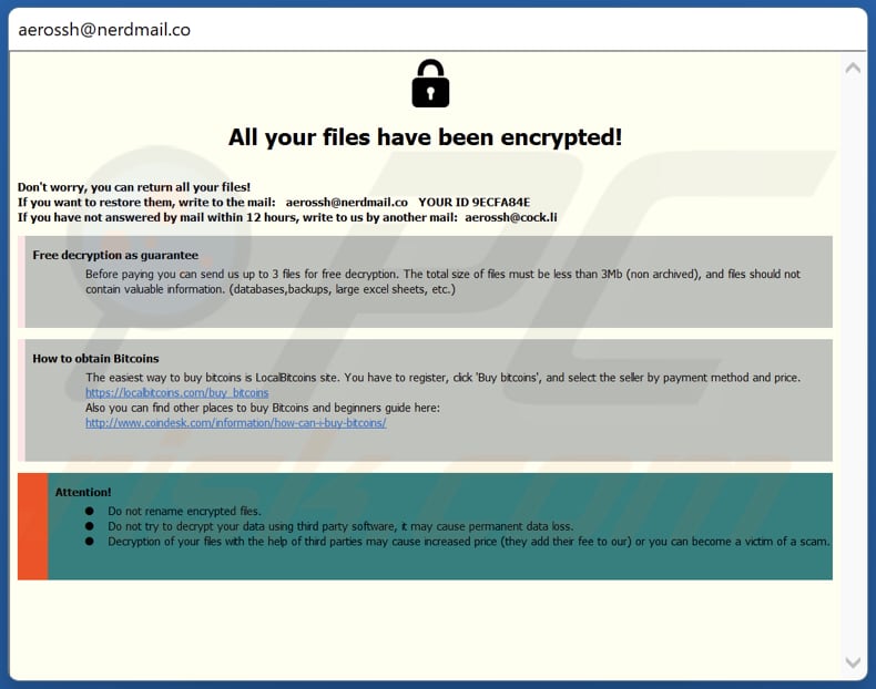 Rea Ransomware Dialogfenster