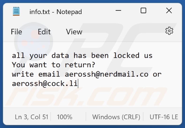 Rea Ransomware txt Datei (info.txt)
