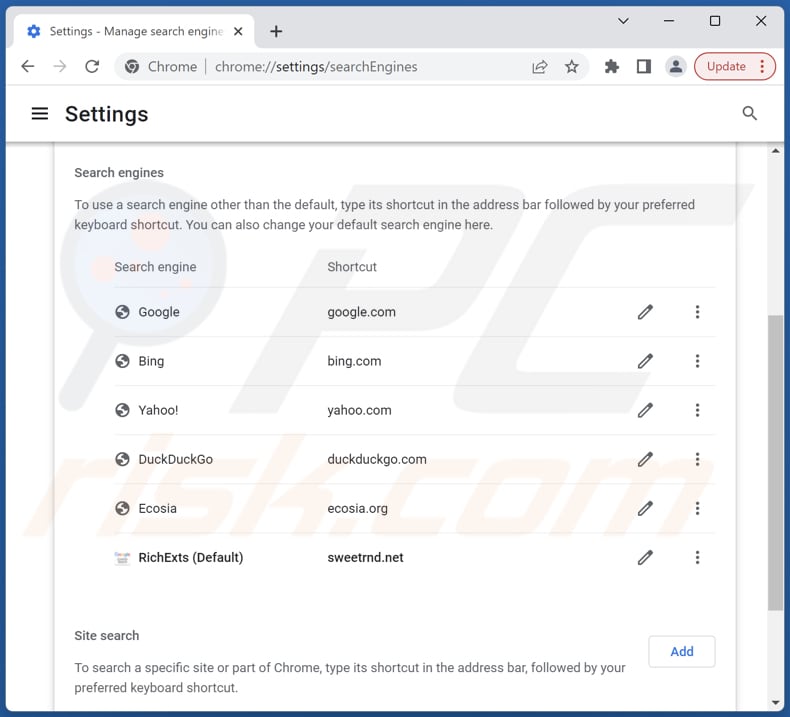 sweetrnd.net von der Google Chrome Standardsuchmaschine entfernen