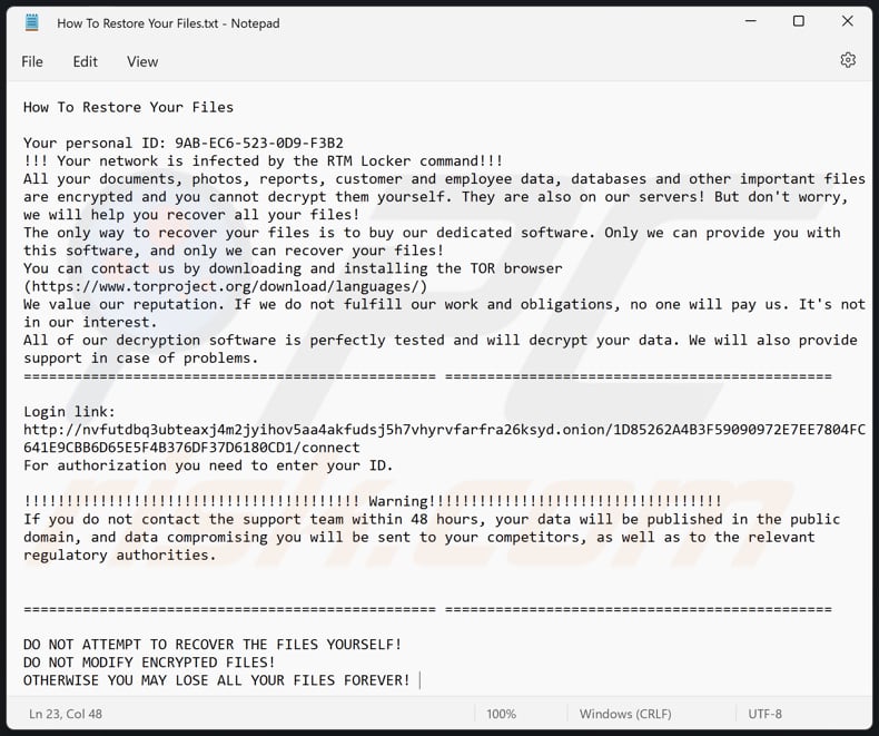RTM Locker Ransomware Textdatei (How To Restore Your Files.txt)