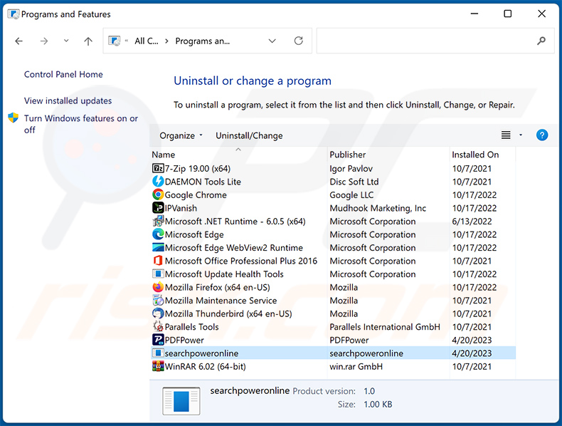 searchpoweronline.com Browserentführer-Deinstallation über Systemsteuerung