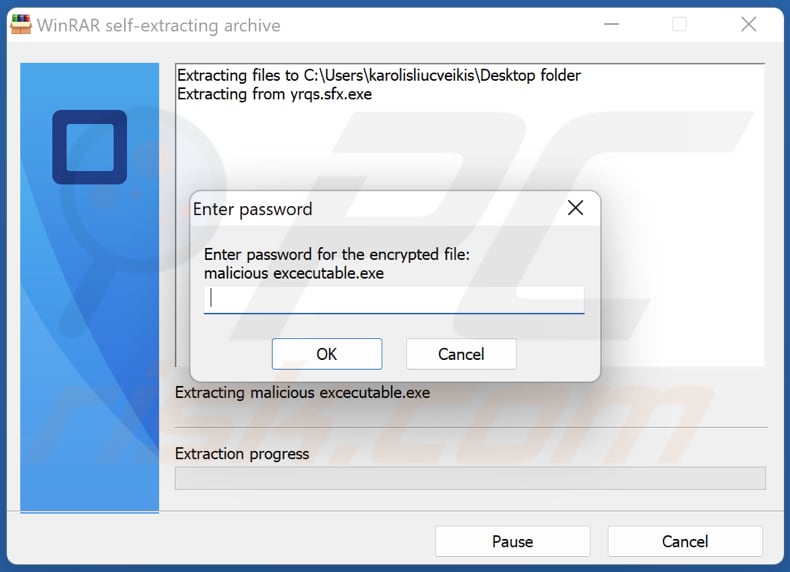 Selbstextrahierende Archiv (SFX) Malware Passwort-geschützte SFX erstellt mit WinRAR