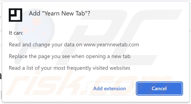Yearn New Tab Browserentführer bittet um Berechtigungen