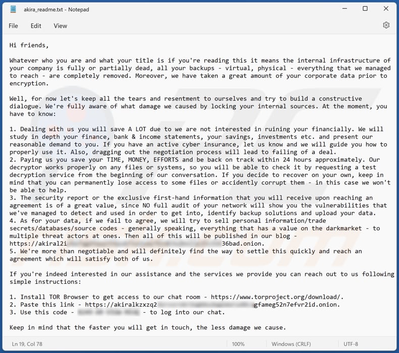 Akira Ransomware Textdatei (akira_readme.txt)