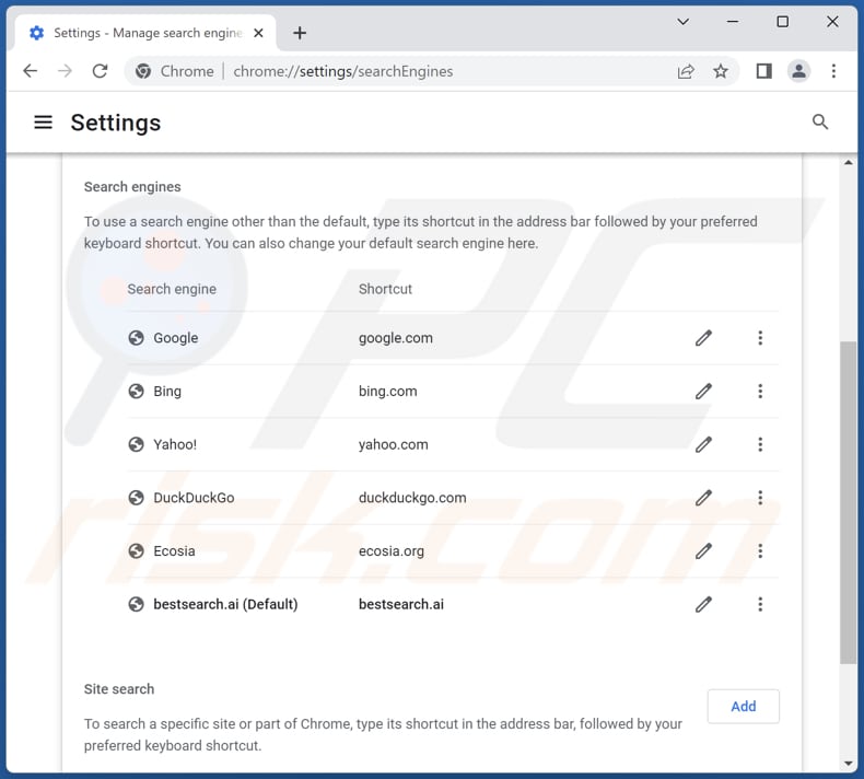 bestsearch.ai von der Google Chrome Standardsuchmaschine entfernen