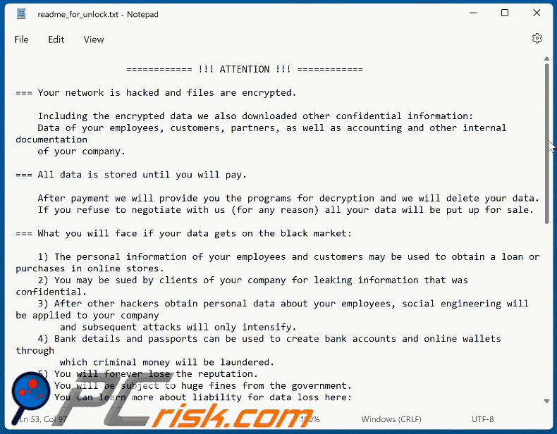 crYptA3 Ransomware Lösegeldforderung (readme_for_unlock.txt)