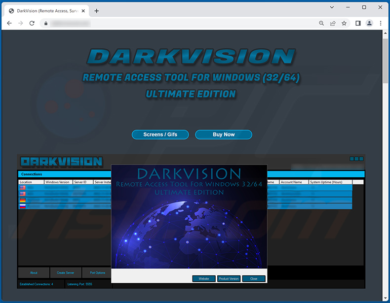 Webseite zur Förderung des DarkVision RATs