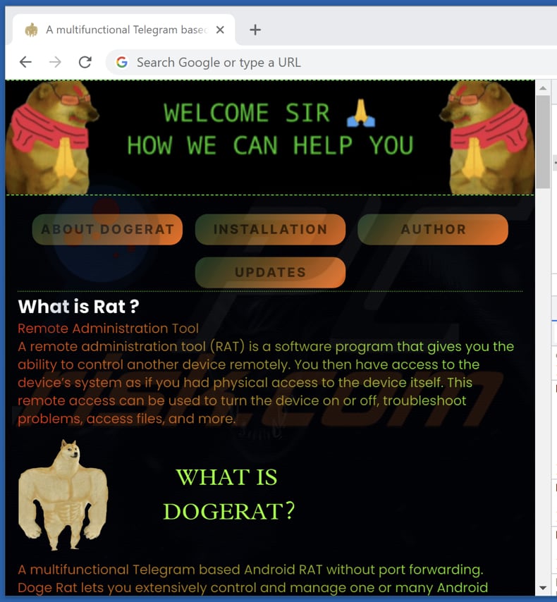 DogeRAT Malware-fördernde Webseite
