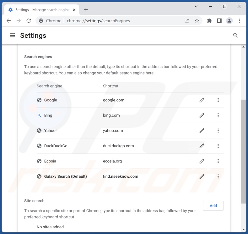 find.nseeknow.com von der Google Chrome Standardsuchmaschine entfernen