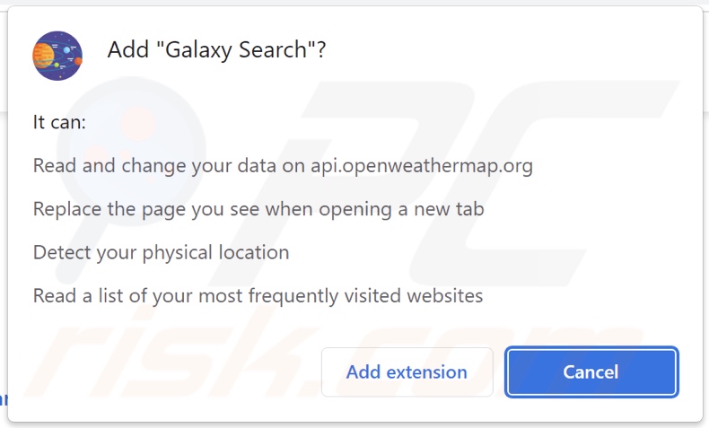 Galaxy Search Browserentführer bittet um Berechtigungen