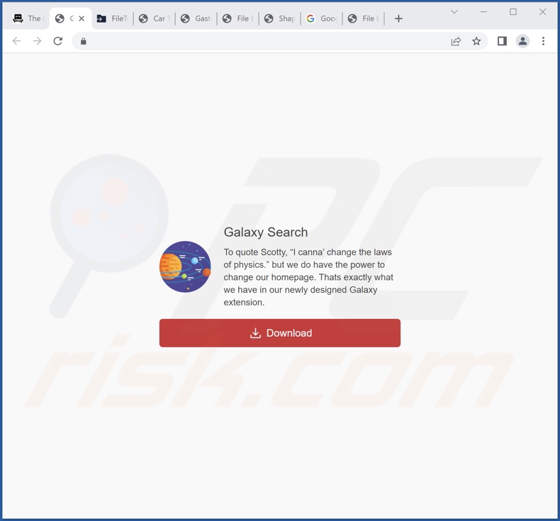 Webseite zur Förderung des Galaxy Search Browserentführers