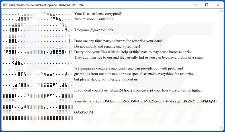 GAZPROM Ransomware html Datei (DECRYPT_GAZPROM.html)