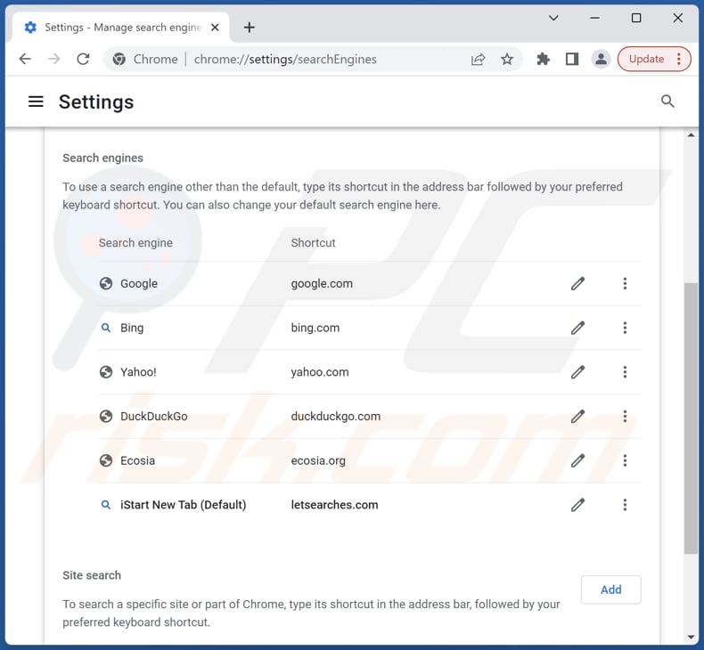 letsearches.com von der Google Chrome Standardsuchmaschine