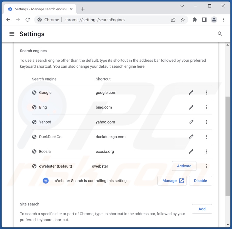 owebsearch.com von der Google Chrome Standardsuchmaschine entfernen