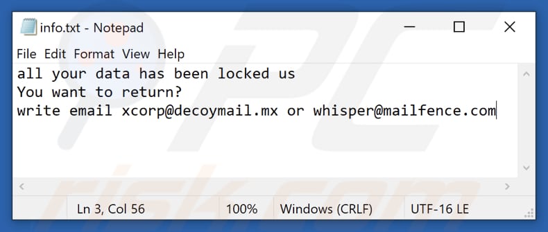 xCor Ransomware txt Datei (info.txt)