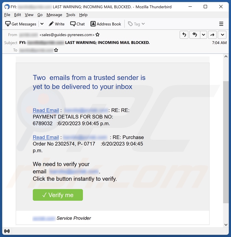 Emails From A Trusted Sender E-Mail Spam-Kampagne