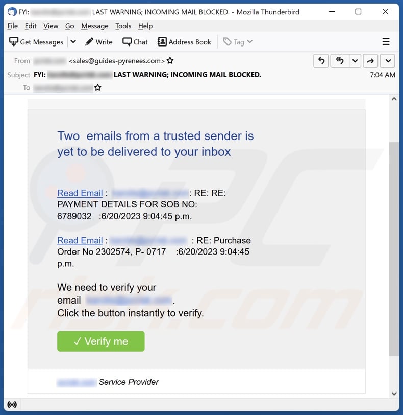 Emails From A Trusted Sender E-Mail Spam-Kampagne