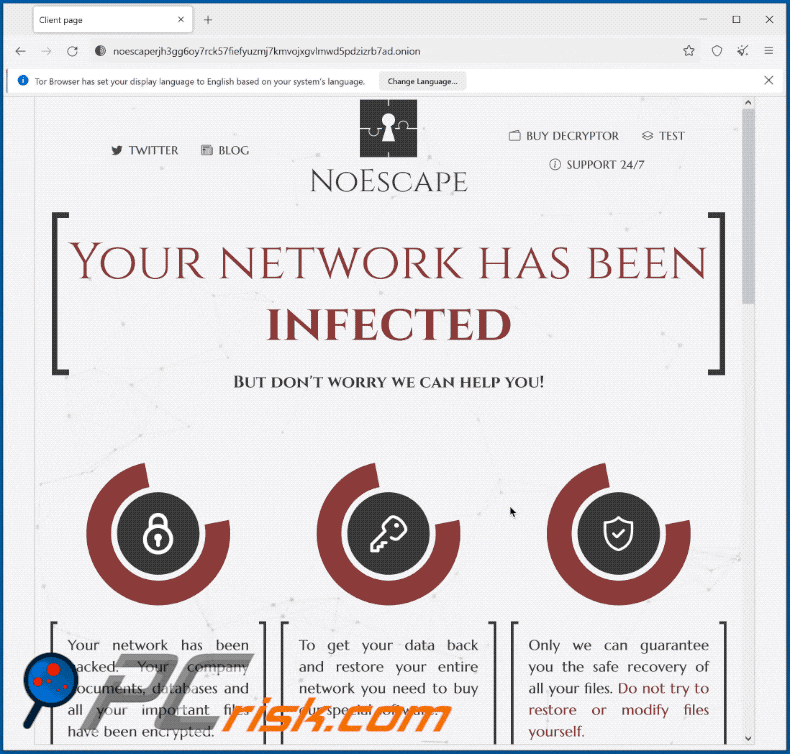 Aussehen der NoEscape Ransomware Tor-Seite (GIF)