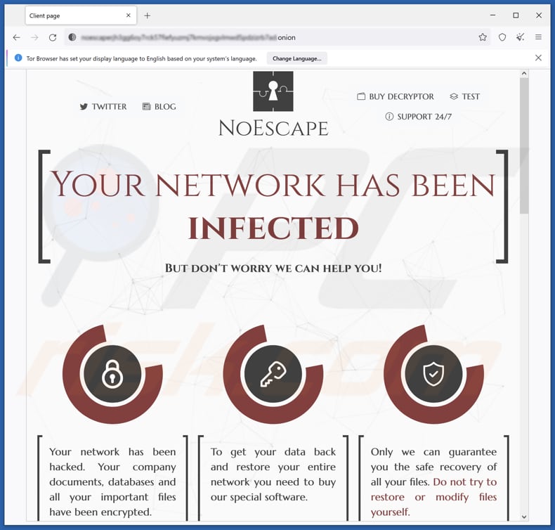 NoEscape Ransomware Tor Webseite