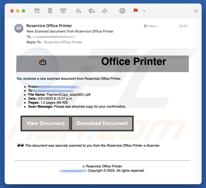 Office Printer Malspam-Kampagne
